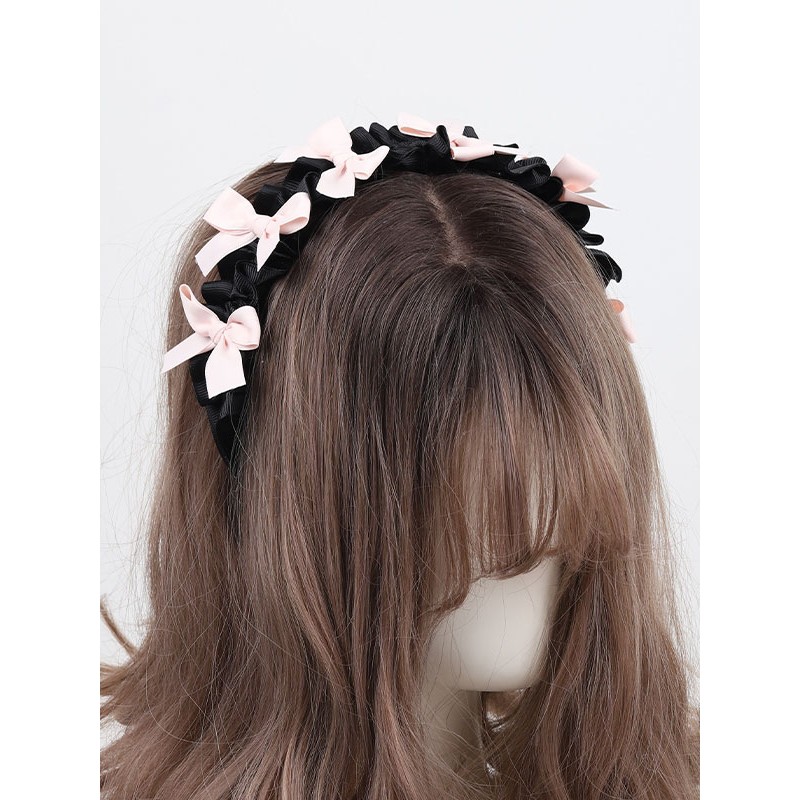 Lolita Accessories Black Bows Polyester Headwear Miscellaneous Sweet ROCOCO