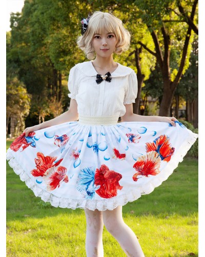 Sweet Lolita SK Floral Print As Image Ruffles Lolita Skirts