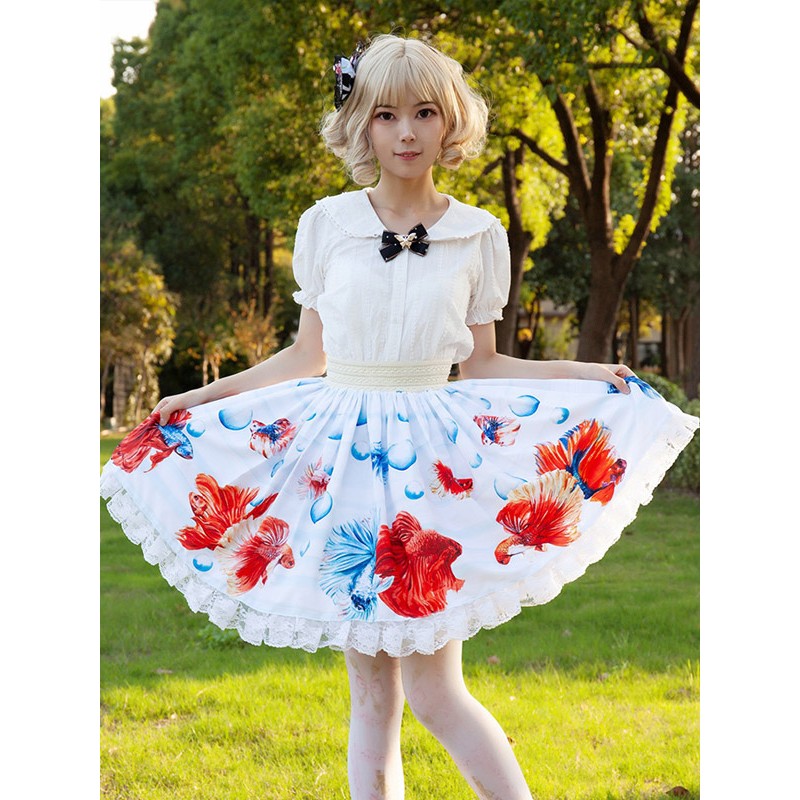 Sweet Lolita SK Floral Print As Image Ruffles Lolita Skirts