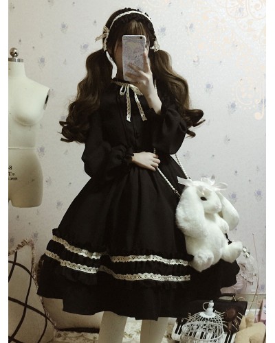 Classic Lolita OP Dress Bow Ruffl Two Tone Lolita One Piece Dress Spring Fall Daily Casual Tea Party