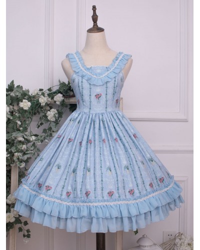 Sweet Lolita JSK Dress Floral Print Lolita Jumper Skirts Daily Casual