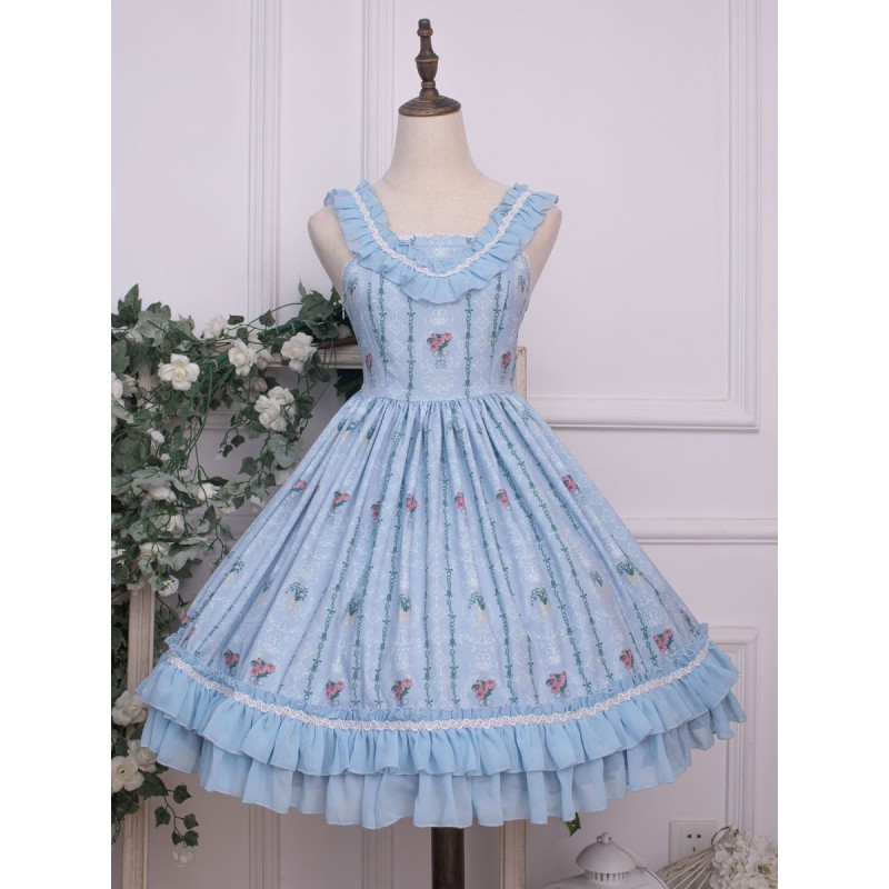 Sweet Lolita JSK Dress Floral Print Lolita Jumper Skirts Daily Casual