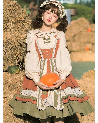 Sweet Lolita Bows Long Sleeves Light Apricot Lolita Shirt Sweet Top Blouses Tea Party