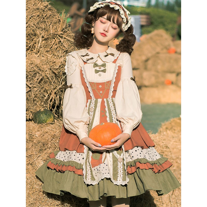 Sweet Lolita Bows Long Sleeves Light Apricot Lolita Shirt Sweet Top Blouses Tea Party