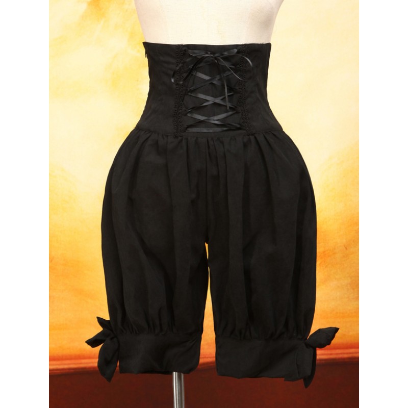 Black Cotton Lolita Shorts Lace Up Shirring Bows Lolita Pants Prince Daily Casual