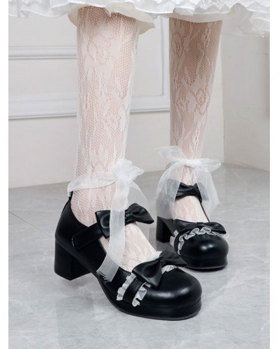 Lolita Footwear Black Round Toe PU Leather Lace Up Sweet Lolita Pumps