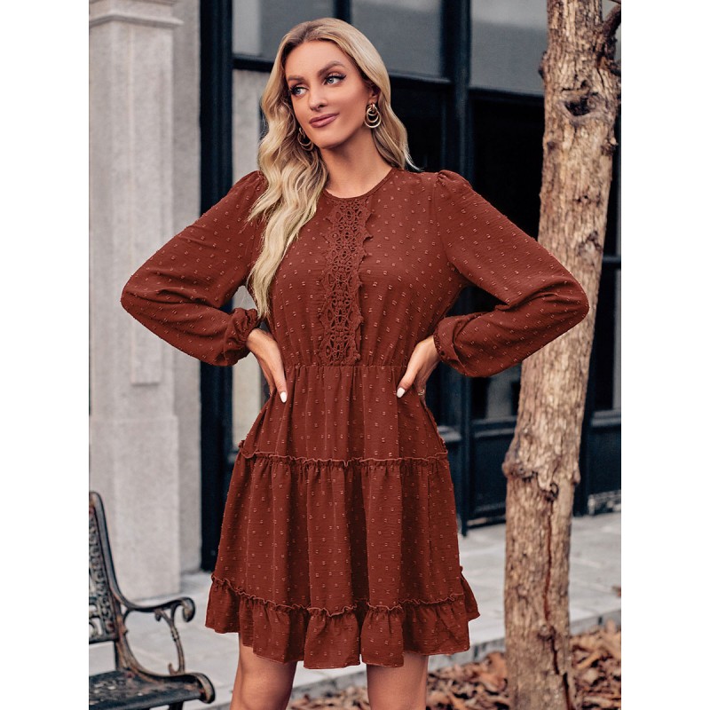 Skater Dresses Jewel Neck Long Sleeves Layered Casual Mini Dress Bodycon Daily Casual Street Wear