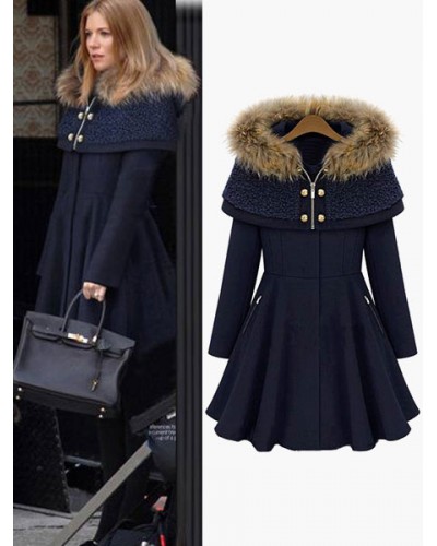 Women Winter Coat Hooded Cloak Faux Fur Poncho Outerwear Poncho  Cape