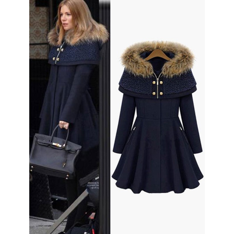 Women Winter Coat Hooded Cloak Faux Fur Poncho Outerwear Poncho  Cape