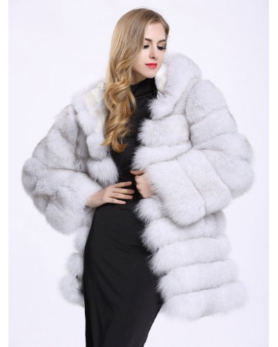 Faux Fox Fur Coat Hooded Lavish Outerwear For Women Classic  Traditional Casual Winter