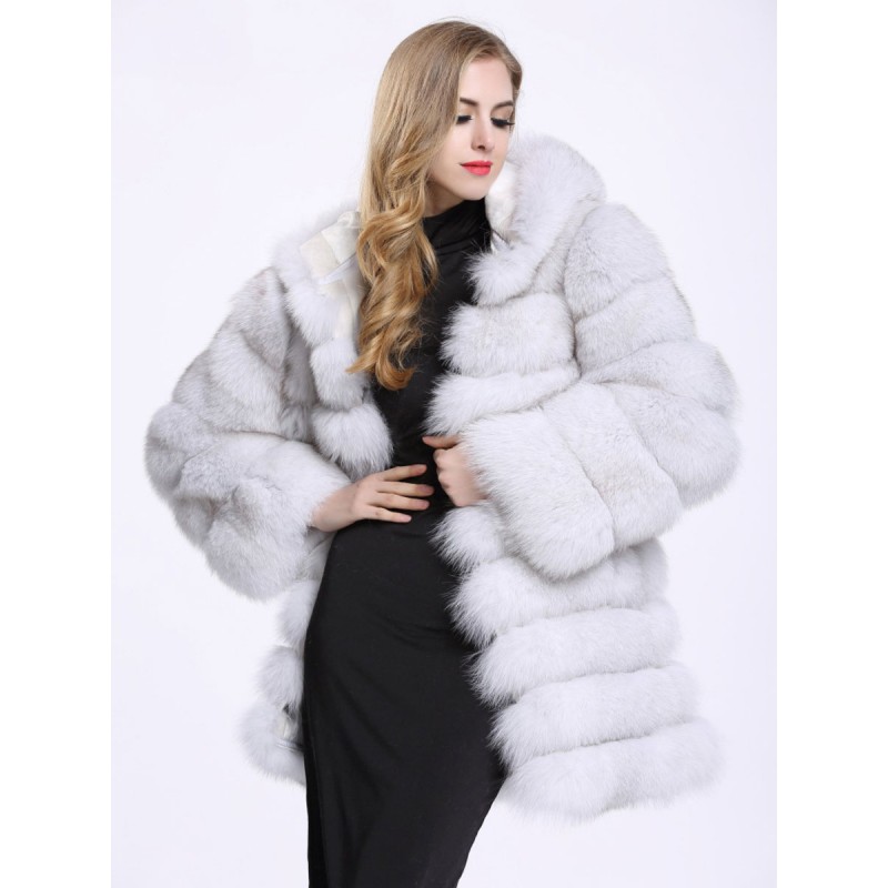 Faux Fox Fur Coat Hooded Lavish Outerwear For Women Classic  Traditional Casual Winter