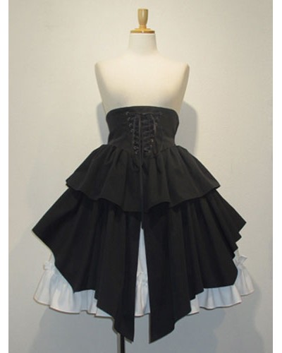 Lolita Skirt SK Cotton Lace Up Ruffles Pleated Black Lolita Skirt Gothic Spring Summer Fall Winter