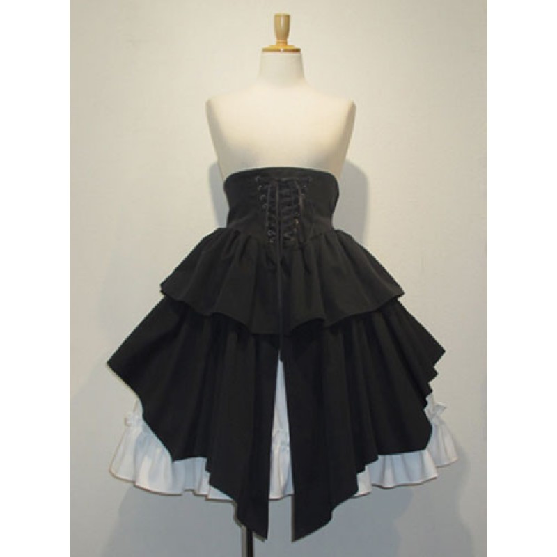 Lolita Skirt SK Cotton Lace Up Ruffles Pleated Black Lolita Skirt Gothic Spring Summer Fall Winter