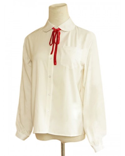 White Lace Up Cotton Lolita Blouse For Women Lovely