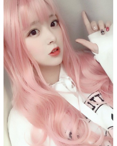 Sweet Lolita Wig Long Tousled Soft Pink Lolita Hair Wigs With Bangs