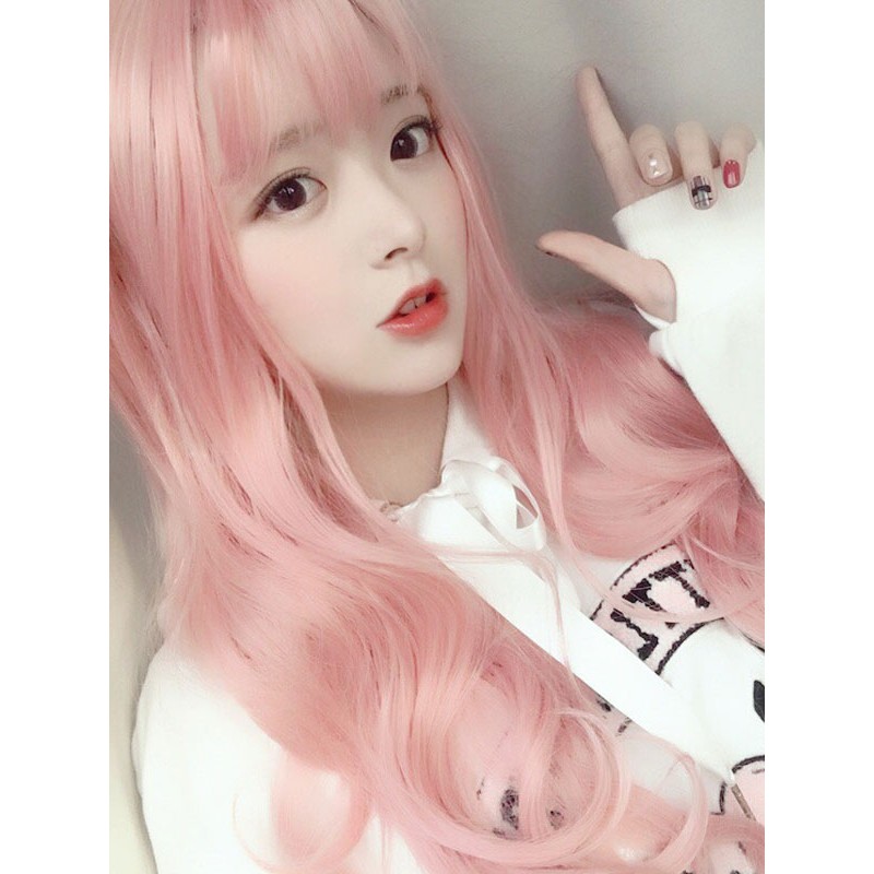 Sweet Lolita Wig Long Tousled Soft Pink Lolita Hair Wigs With Bangs