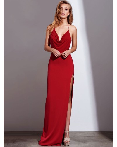 Women Birthday Maxi Halter Evening Dress Backless Split Party Dress Sexy Summer