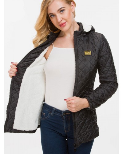 Women's Quilted Jacket Black Hooded Winter Outerwear 2023 Casual