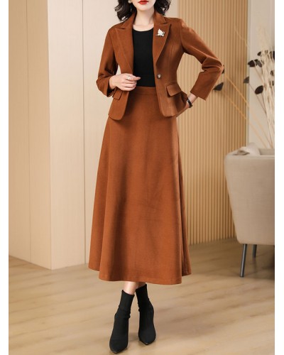 Wool Skirt Set Coffee Brown Winter Outerwear For Women 2023 Classic  Traditional Casual Indoor Field Dating