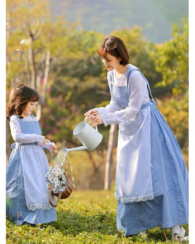 Parent-child Lace Lolita OP Dress Blue Long Sleeves Lolita One Piece Dresses Spring Summer Fall Daily Casual