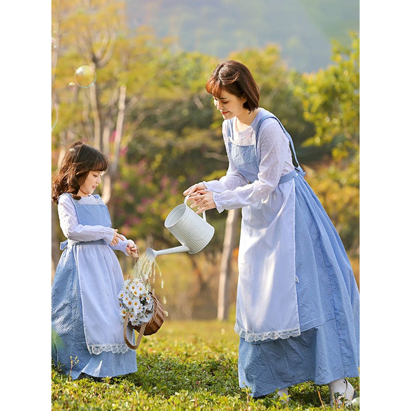 Parent-child Lace Lolita OP Dress Blue Long Sleeves Lolita One Piece Dresses Spring Summer Fall Daily Casual