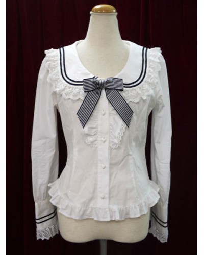 White Lolita Ruffles Cotton Blouse Without Bow Lovely