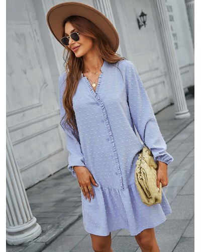 Women Shift Dresses Light Sky Blue V-Neck Modern Tunic Dress Casual Fall