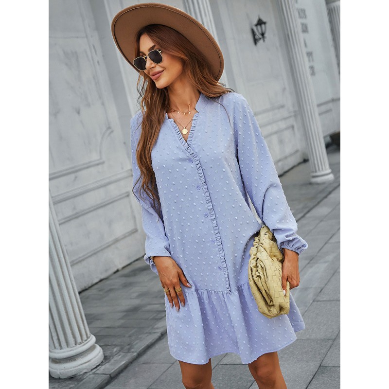 Women Shift Dresses Light Sky Blue V-Neck Modern Tunic Dress Casual Fall