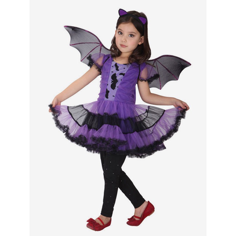 Girls Halloween Bat Costume Kids Purple Dresses Outfit 3 Piece Sets