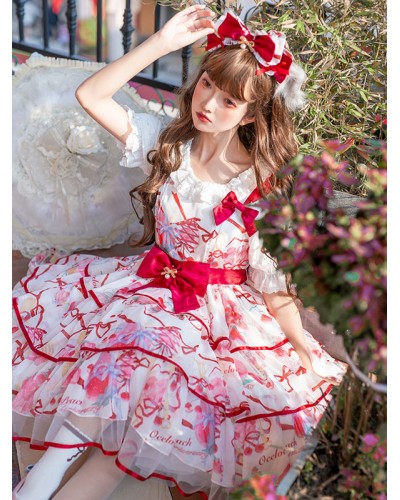 Sweet Lolita Dress Floral Print Polyester Sleeveless Dress