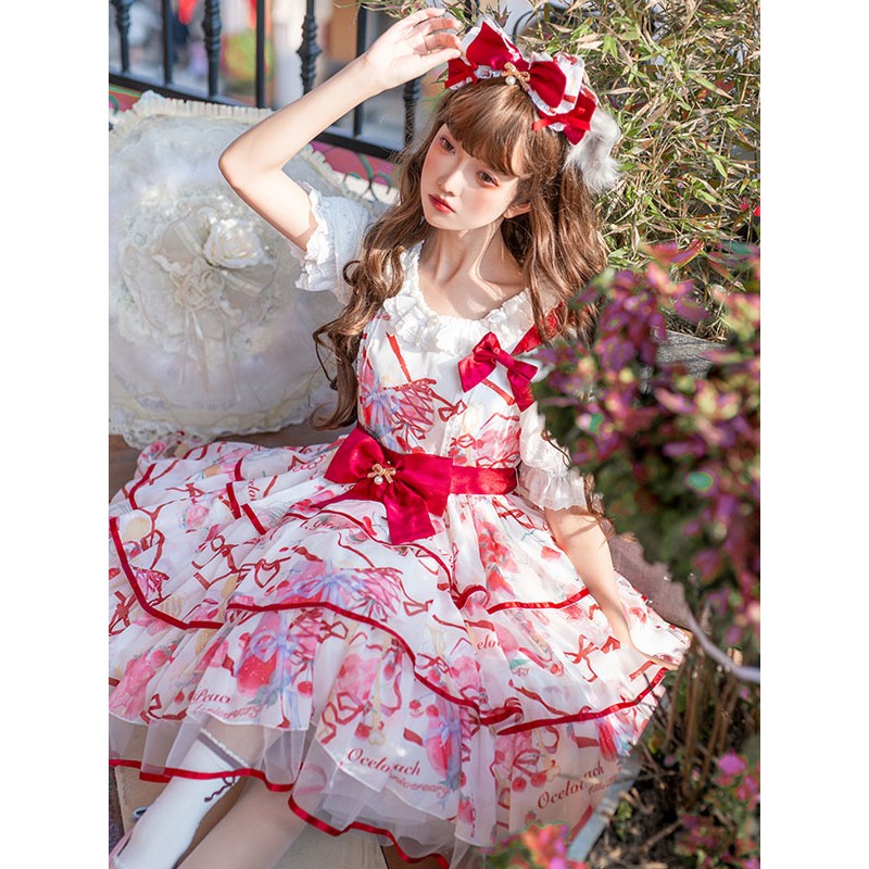 Sweet Lolita Dress Floral Print Polyester Sleeveless Dress