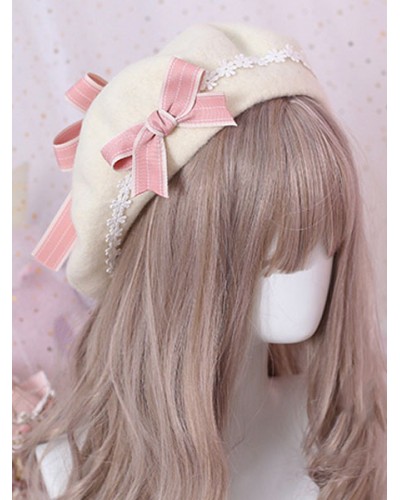 Sweet Lolita Beret Bow Floral Wool Lolita Hat