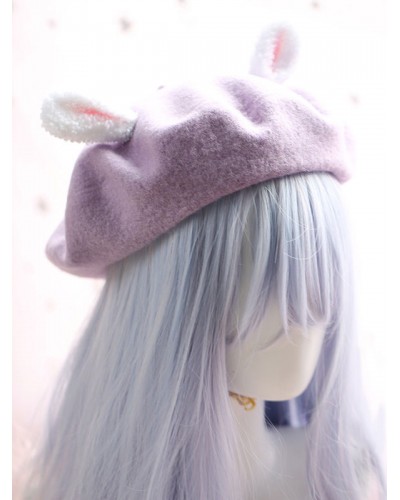 Sweet Lolita Hat Wool Pom Pom Bunny Ear Lolita Beret