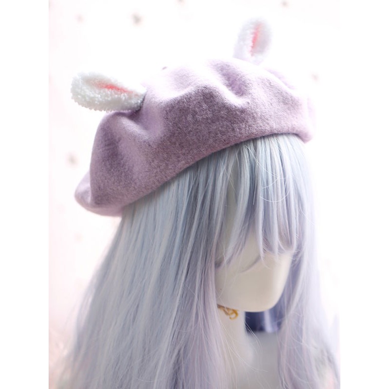 Sweet Lolita Hat Wool Pom Pom Bunny Ear Lolita Beret