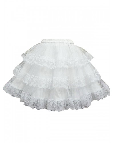 White Lace Lolita Skirt Layers Flower Print Sweet Daily Casual