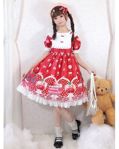 Lolita OP Dress Strawberry Cake Ruffles Lolita One Piece Dresses Sweet Spring Summer Daily Casual