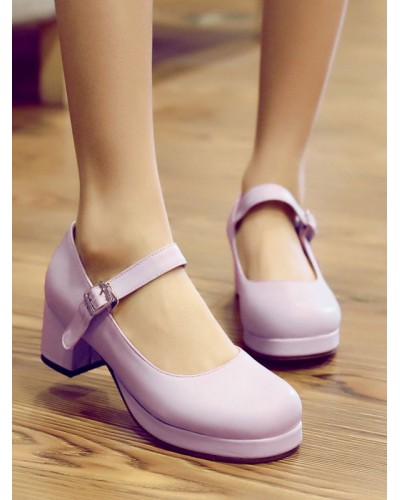 Sweet Lolita Footwear Round Toe Leather Ankle Strap Lolita Pumps Daily Casual