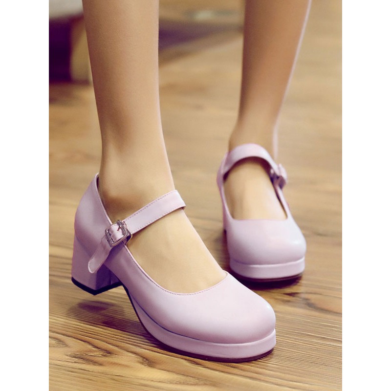 Sweet Lolita Footwear Round Toe Leather Ankle Strap Lolita Pumps Daily Casual