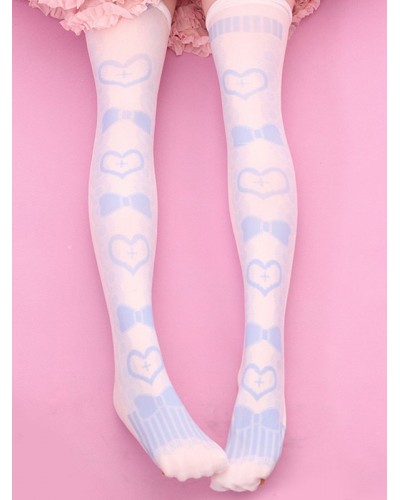 Sweet Lolita Stockings Light Pink Velvet Heart Bow Printed Lolita Socks Daily Casual