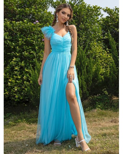 Women Party Dresses Light Sky Blue V-Neck Sleeveless Semi Formal Dress Sexy Spring Summer Fall