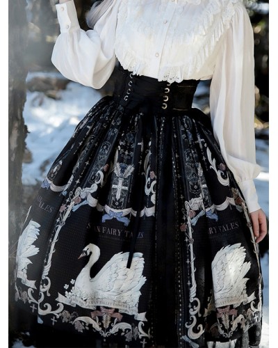 Sweet Lolita SK Dress Swan Pattern Ruffles Polyester Back Lolita Skirts Spring Summer Daily Casual