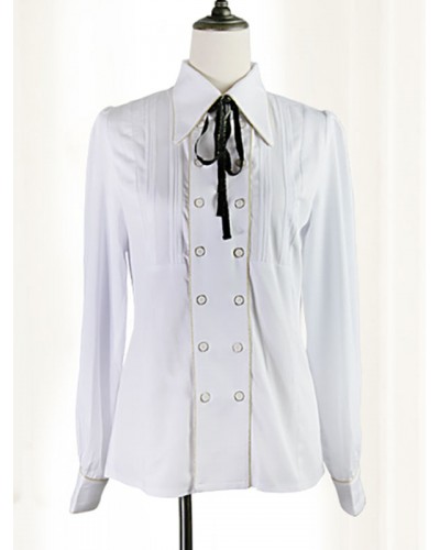 Lolita White Lolita Top Long Sleeves Bows Lolita Shirt Blouses Steampunk Gothic Daily Casual Tea Party