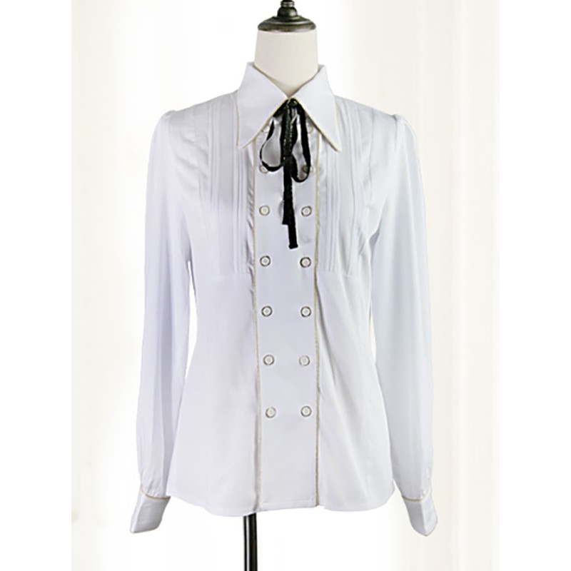 Lolita White Lolita Top Long Sleeves Bows Lolita Shirt Blouses Steampunk Gothic Daily Casual Tea Party