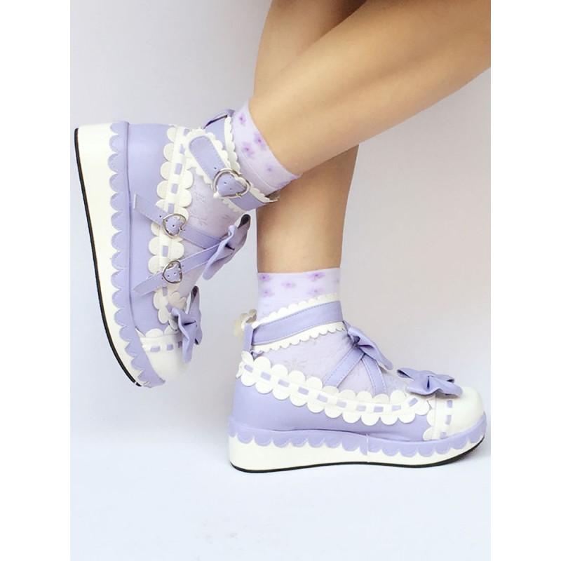 Sweet Lolita Shoes Purple Bows Platform Two Tone Lolita Footwear