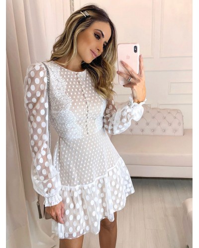 Sheer Chic Jewel Neck Long Sleeves Lace Dresses Bodycon Street Wear Daily Casual Dating