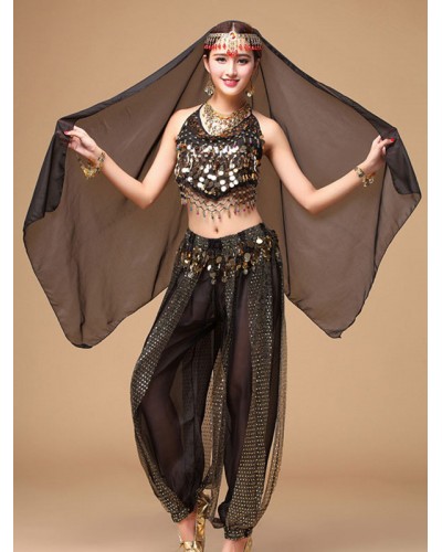 Belly Dance Costume Black Chiffon Women‘s Bollywood Dance Dress In 3 Piece Performance