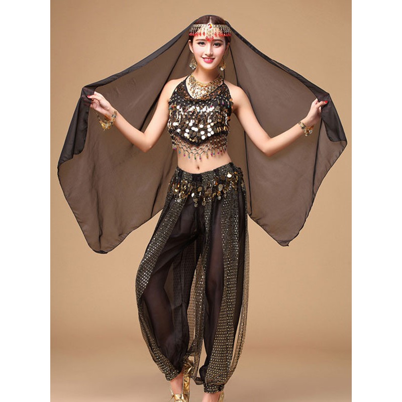 Belly Dance Costume Black Chiffon Women‘s Bollywood Dance Dress In 3 Piece Performance