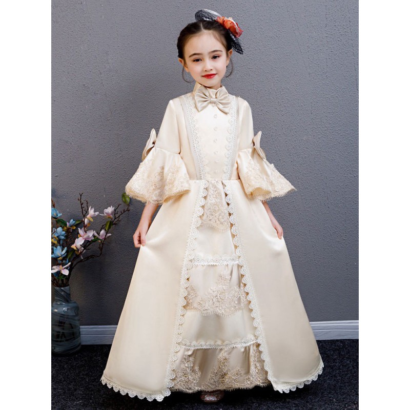 Polyester Fiber Tea Party Draped 3/4 Length Sleeves Polyester Summer Dress Floral Print Burgundy Kids' Lolita Dresses