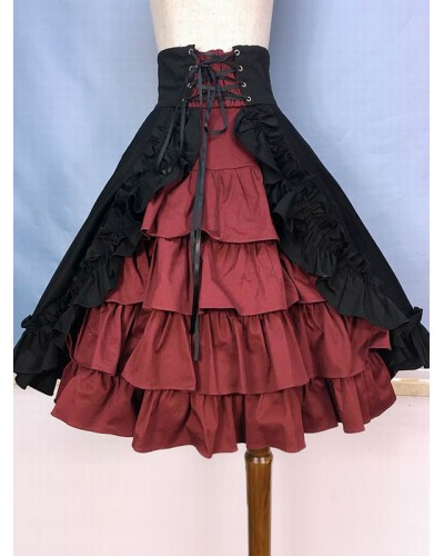 Lolita Skirt Burgundy Ruffles Lolita Skirts Gothic Spring Summer Fall Winter