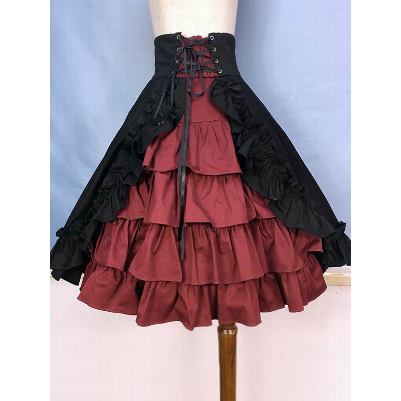 Lolita Skirt Burgundy Ruffles Lolita Skirts Gothic Spring Summer Fall Winter